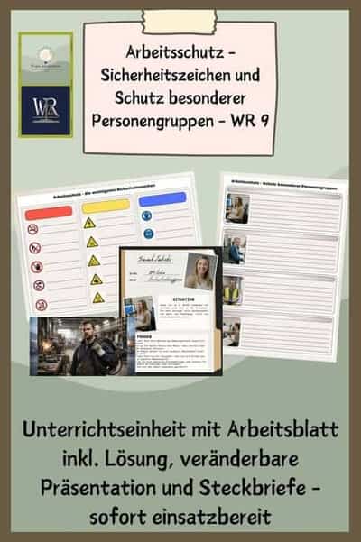Vorschau - Stundenentwürfe - Arbeitsschutz - Sicherheitszeichen und besondere Schutzgruppen - WR 9 - Deckblatt