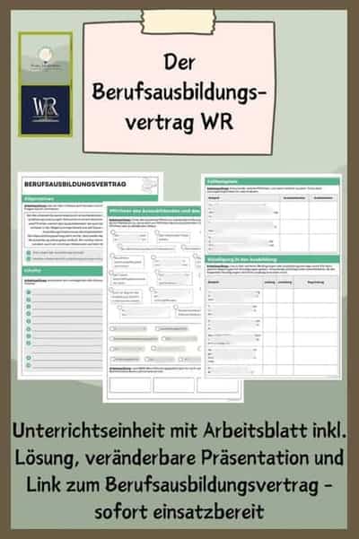 Vorschau - Stundenentwürfe - Berufsausbildungsvertrag WR 8/9 - Deckblatt