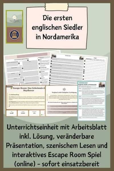 Vorschau - Stundenentwürfe - Die ersten englischen Siedler in Nordamerika - mit online Escape Game - Deckblatt