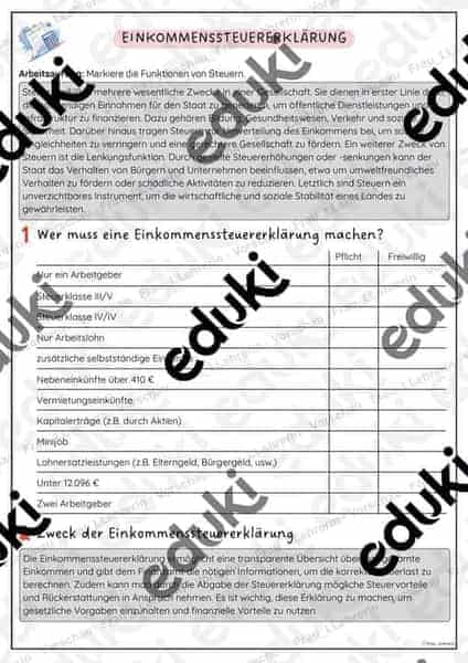 Vorschau - Stundenentwürfe - Einkommensteuererklärung WR 9 - Seite 1