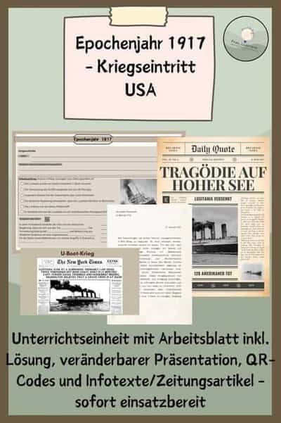Vorschau - Stundenentwürfe - Epochenjahr 1917 - Kriegseintritt USA - Deckblatt
