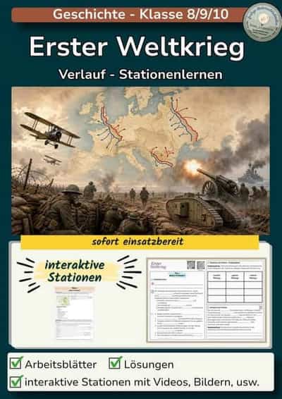 Vorschau - Stundenentwürfe - Erster Weltkrieg Stationenlernen - Deckblatt