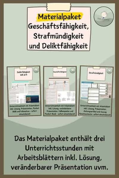 Vorschau - Stundenentwürfe - Materialpaket Geschäftsfähigkeit, Strafmündigkeit und Deliktfähigkeit - Deckblatt
