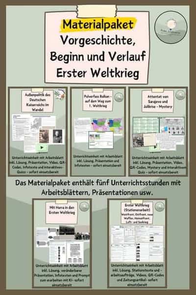 Cover des Unterrichtsmaterials Materialpaket Vorgeschichte, Beginn und Verlauf Erster Weltkrieg
