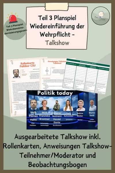 Vorschau - Stundenentwürfe - Teil 3 Planspiel Wiedereinführung Wehrpflicht - Talkshow - Deckblatt