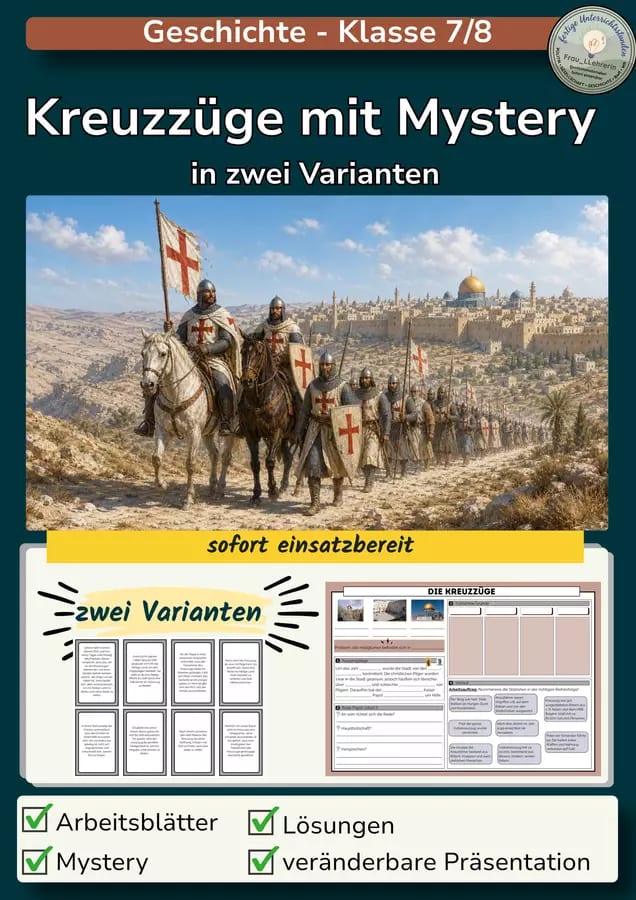 Cover der Unterrichtseinheit Kreuzzüge im Mittelalter mit Mystery und Rollenspiel